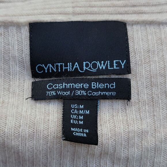 Cynthia Rowley wool cashmere open ribbed cardigan shawl color cream classic sz M - Picture 3 of 11